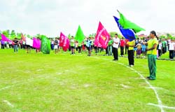 Participants during the inauguration of the 46th Haryana State School Tournament being held in Sirsa