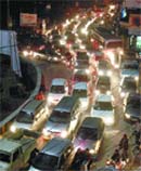 Vehicles move at a snails pace at Nakodar Chowk 