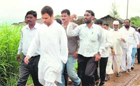 AICC general secretary Rahul Gandhi at a village in Mawal sub-district of Pune on Thursday