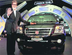 Amitabh Bachchan at the launch of Force Motors first 2.2-litre diesel sports utility vehicle (SUV) 'Force One,' priced at Rs 10.65 lakh (ex-showroom Delhi). The company, known for its light commercial vehicle brands like Tempo, Matador and Traveller has invested around Rs 150 crore in developing the SUV.