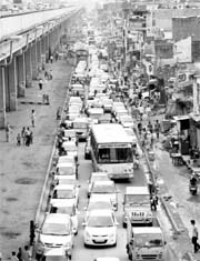 A traffic jam near the Zirakpur flyover.