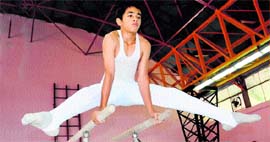 A gymnast in action during an event of the Inter-School Gymnastics Championship in Chandigarh on Friday.