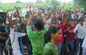 Protestors at Rajghat. 