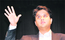 Jyotiraditya Madhavrao Scindia, Union Minister of State for Commerce and Industies, addresses students at The Doon School in Dehradun on Friday.