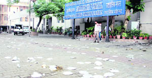 Disposable paper plates strewn in front of the MC office in Jalandhar 