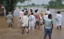 Residents of village Mohar Jamsher in Fazilka move out to safer places on Saturday.