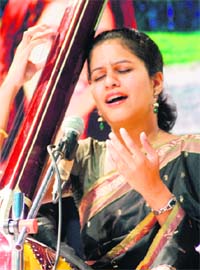Classical vocalist Saili Kalyanpur performs at Bharatiya Vidya Bhavan in Chandigarh on Saturday