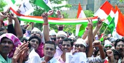 Supporters of Anna at the Ramlila Ground in New Delhi 