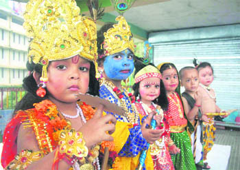 Schoolchildren participate in Janmashtami celebrations at a school in Shimla 