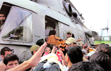 Seriously injured passengers being airlifted in an MI-17 helicopter in Poonch on Saturday