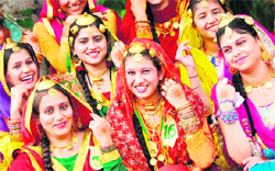 Girls in a festive mood at Government College for Women in Ludhiana