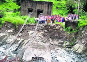 A bridge on the Gaula river near Haldwani that collapsed by floodwaters