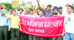 BEd teachers hold a protest in Jalandhar on Sunday