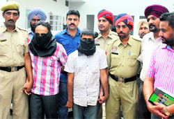 Some of the car-jackers in police custody at Ludhiana on Sunday