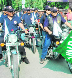 A motorcycle rally, conducted by the Church of North India, being flagged off in Amritsar 