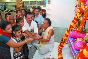Date with deity: Devotees thronged the Krishna temple at the Chaitanya Gauria Math in Bathinda on Janmashtami that was celebrated on Monday