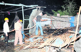 Rescue work on at a crackers factory in Mughal Majra village where two explosions claimed the lives of at least five workers 