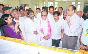 State Power Minister Ajay Singh Yadav, minister Gopal Kanda, Jyoti Arora and Mohammed Shayin during the inauguration of a 132-kV substation at Kharekan in Sirsa. 