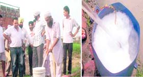 Residents show contaminated potable water at Mughal Majra village