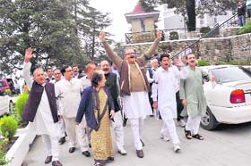 UP IN ARMS: Congress MLAs hold a protest outside the Vidhan Sabha in Shimla on Tuesday