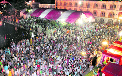 Devotees during the Janmashtami celebrations at Devi Talab Mandir in Jalandhar