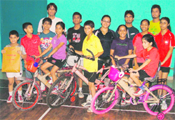 Winners of the Open Ludhiana District Badminton Championship honoured at Shastri Hall near Guru Nanak Sports Complex in Ludhiana