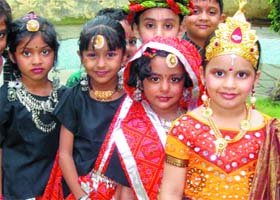 The kids of the junior wing of the Delhi Public School clad in colourful attire during a function in Bathinda on Wednesday