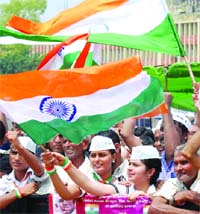 Annas supporters at the Ramlila Ground in New Delhi