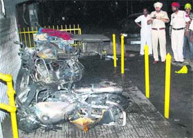 The badly charred motorcycles in Ludhiana
