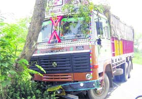 File photo of a truck which rammed into a tree on the Ludhiana-Mohali road stretch