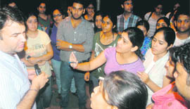 Students of the Department of Computer Science and Applications protest in front of the VC office at Panjab University in Chandigarh