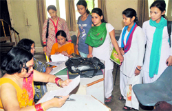 Students file their nomination papers for the Student Council elections at MKP Girls College in Dehradun on Thursday