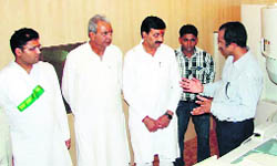 Health Minister Rao Narender Singh, Chief Parliamentary Secretary PS Gillankhera and MP Ashok Tanwar during the inauguration of a diagnostic centre in Fatehabad