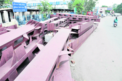 Pillars of the new foot overbridge at the Ludhiana railway station. 