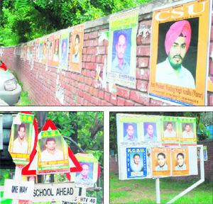 Posters of student organisations dot public places in Chandigarh. The posters have defaced a boundary wall of St Johns High School, a city guide map and a road signboard in Sector 26