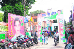 Banners and posters put up by candidates for the students council elections of DAV PG College in Dehradun on Friday.