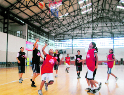 Girls slug it out during a basketball match in Ludhiana on Saturday
