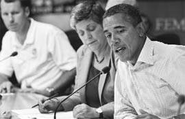 Barack Obama at the National Response Coordination Center in Washington 