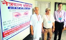 Some of the residents who were honoured for donating the eyes of their loved ones during a function organised by the Punarjot Eye Donation Information and Collection Centre at Art Galllery in Amitsar on Sunday