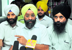 Members of the Secular Forum, Jammu, address mediapersons in Jammu on Sunday