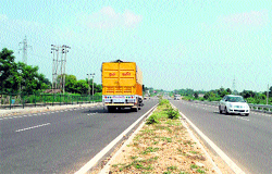 Vehicles ply on the Lakhanpur-Jammu National Highway, near Kathua, on Sunday