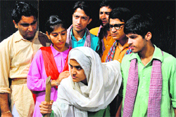 A scene from a play, Jalus, presented in Jammu