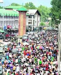 A crowded market in Lal Chowk on Sunday
