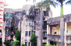 The ugly exterior of Hotel Drona run by the GMVN in Dehradun. 