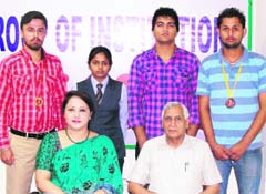 Dr Sarvjeet Kaur, director, and Rajinder Singh, chairman of the Yamuna Institute, with medal winners of the National Competition of Shooting Range in Yamunanagar.