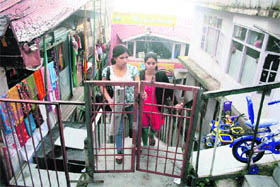 An illegal gate raised by a hotel owner on the Mall Road in Shimla. 