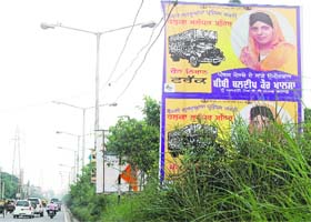 A banner of the Panthic Morcha candidate for SGPC elections from Jalandhar (city) is still seen put up in open defiance of the model code of conduct