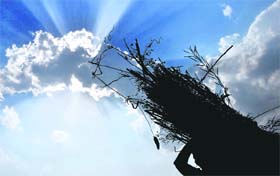 The sun plays hide and seek behind the clouds in Ludhiana on Monday.