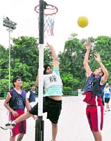 Players in action during a match at KBDAV School in Sector 8, Chandigarh, on Tuesday.