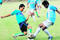 Players in action in the inter- council school football tournament played at St Josephs Academy in Dehradun 